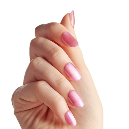KISS colorFX by imPRESS Press On Nails , ‘Starry’, Solid Light Pink with Pearlescent Finish, Short Oval, New & Improved Adhesive, Includes 30 Fake Nails, Prep Pad, 1 Manicure Stick, 1 Mini Nail File