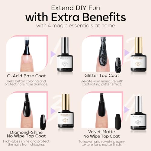 modelones 32 PCS Gel Nail Polish Set, 28 Colors Gel Polish with No Wipe Base Coat, Glitter & Glossy & Matte Top Coat Black Brown Red Purple Soak Off LED Nail Art Kit Salon at Home