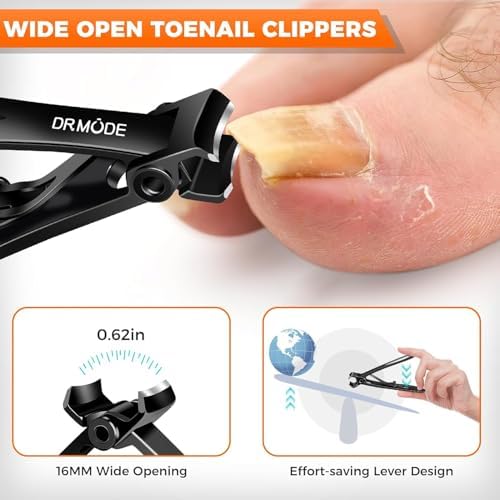 Toenail Clippers for Thick Nails for Seniors, Angled Head Long Handled Toe Nail Clippers for Seniors Men with Wide Jaw Opening, Heavy Duty Large Finger Nail Clippers Adult Cutter with Catcher, Black