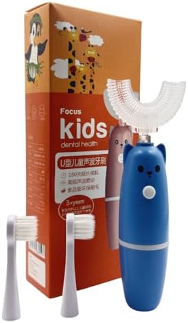 Ariie Ultrasonic Kid's U-Shaped Electric Toothbrush, IPX7 Waterproof, Waterproof Battery Powered 360 Oral Teeth Cleaning Design, Automatic Toddler Toothbrush with Food Grade Soft Silicone Brush Head