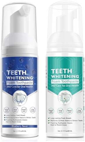 2PCS Foam Toothpaste, Whitening Baking Soda Toothpaste, Ultra-fine Mousse Foam Deeply Cleaning Gums, for Great Oral Care & Whitening Result Blueberry and Mint