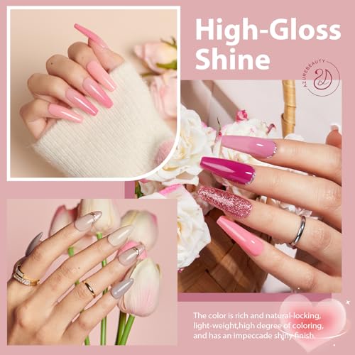 AZUREBEAUTY Dip Powder Nail Kit 16 Colors Glitter Pink with Top/Base Coat Activator Nail Remover Professional Dip Powder Liquid Set for Home Salon Gifts
