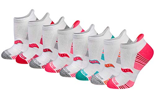 Saucony Women's RunDry Performance 8, 16 Heel Tab Athletic Socks, S-L, White Assorted (8 Pairs), Small