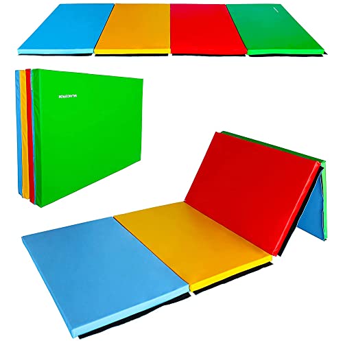 BalanceFrom All Purpose 4'x10'x2" Extra Thick High Density Anti Tear Gymnastics Gym Folding Exercise Aerobics Mats, Multi-Color