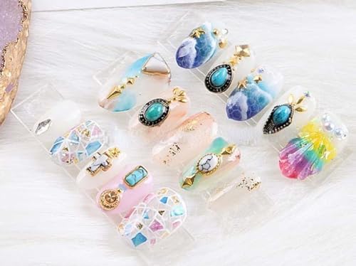 60 Piece Set of Turquoise Gemstone Pendants - 3D Nail Accessories with Hollowed Out Design, Vintage Pendants Suitable for DIY and Western Nail Art, Blue