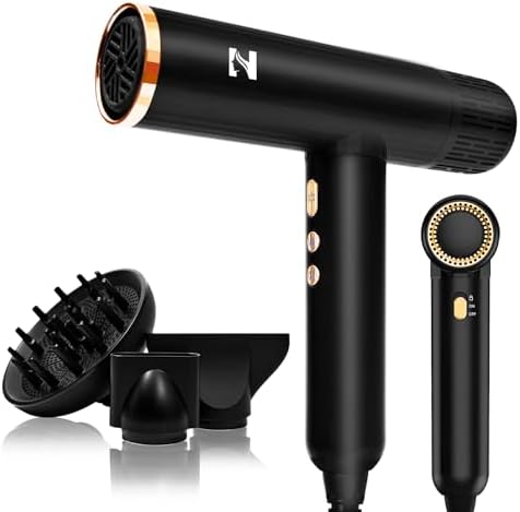 Nicebay Hair Dryer, Ionic Blow Dryer with Diffuser, 1600W &110000RPM High-Speed Brushless Motor for Fast Drying, Lock Function, Constant Temperature, Lightweight