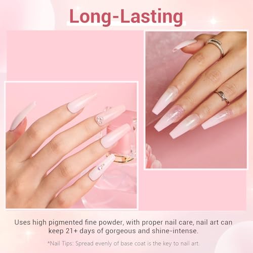 AZUREBEAUTY 4 Colors Dip Powder Nail Kit Starter, Transparent Nude Neutral Pink Glitter, Dipping Powder Set All Seasons, French Nail Art Base Top Coat Activator Liquid Manicure DIY Salon 12 PCS