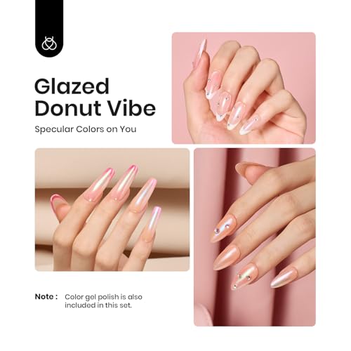 Beetles 6 Colors Chrome Nail Powder Aurora Pearl Kit with Base Top Coat Color Gel Polish-Iridescent Glazed Donut Chrome Nail Powder Metallic Mirror Effect Mermaid Glitter Kit for Nail Art Design