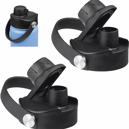 Lid for Hydro Flask 32 40 oz Wide Mouth, Replacement Lids Compatible with Hydro Flask Wide Mouth Water Bottle, Top Spout Lid with Handle, Wide Mouth Lid Chug Cap Accessories, Black 2 Pack