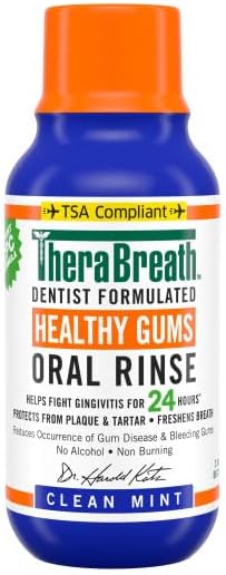 TheraBreath Healthy Gums Mouthwash, Clean Mint, Antigingivitis, 1 Liter (33.8 fl oz) + Travel Size, 3 fl oz