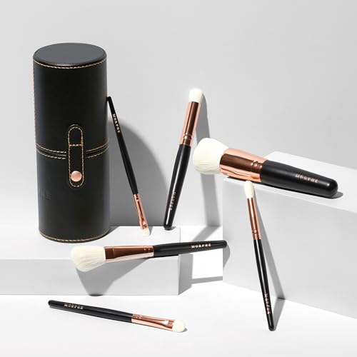 Morphe Rose Away Makeup Brushes - 6 Piece Make Up Brush Set of Eye and Face Brushes - Made with Synthetic Bristles and Includes Makeup Brush Case (6 Count)