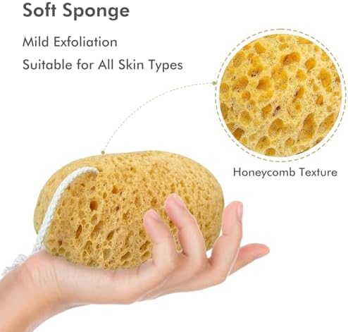 Sponges Shower, 3Pcs Soft Bath Sponges for Women Men, Wash Sponges for Body Face Multipack, Dense Foam for Gentle & Deep Cleansing, Ultra-Soft for Sensitive Dry Skin (Assorted Color Loops)