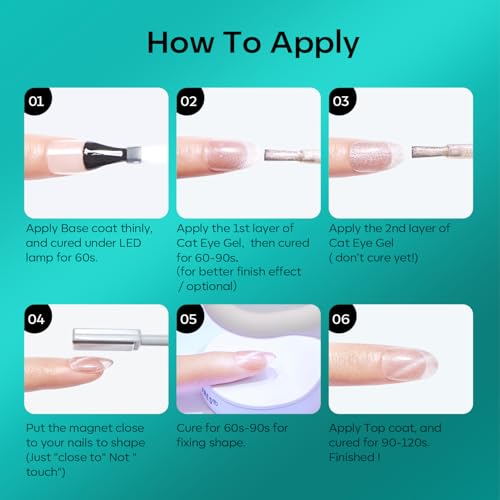 modelones Cat Eye Gel Nail Polish, 6 Colors Glitter Red Green Purple Blue Gel Polish Set with Magnet Sparkle Galaxy Series Nail Gel Polish Kit Soak Off Led Nail Art Manicure Salon DIY Gifts