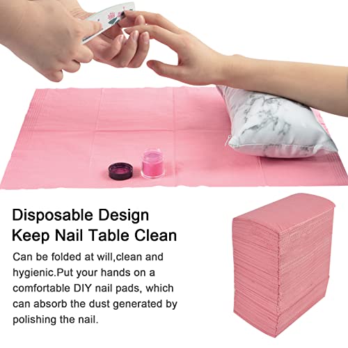 125PCS Disposable Nail Art Table Towels Mat 13" X 17" Waterproof 3 Ply Nail Art Mat Paper Sheet Clean Pads Tattooing Table Mat Nail Table Cover Tattoo Supplies (Pink)