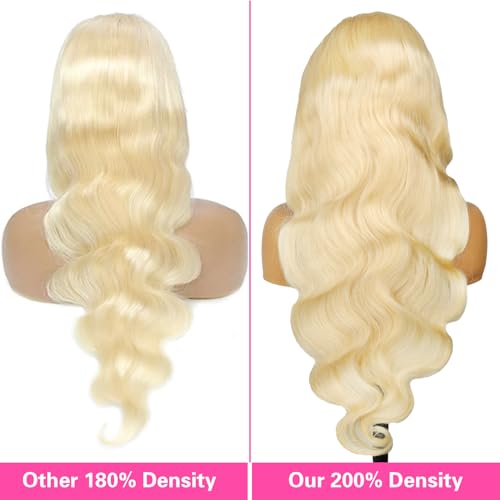 613 13x6 Lace Front Wig Human Hair 200 Density Body Wave Blonde Lace Front Wigs Human Hair 28 Inch Full & Thick 613 HD Lace Frontal Wig Pre Plucked with Baby Hair for Women.
