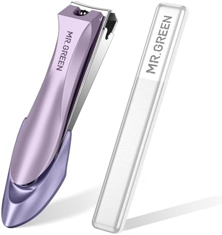 MR.GREEN Nail Clippers with Nail File,Anti Splash Nail Clipper Set for Thick Nails,Medical Grade Stainless Steel Professional Nail Cutter,Sharp and Durable fingernail Clipper for Men and Women(Purple)