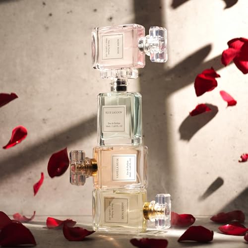 Christmas Gifts for Women, Perfume for Women, Women's Perfume Gift Set - 4pc Sampler With Vanilla Musk, Amber Noir, Blue Lagoon & Mary Rose Fragrances - Large Bottle of Floral Parfum Made in France