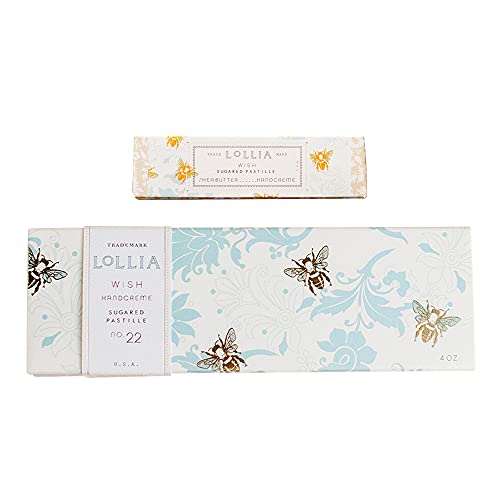 LOLLIA Wish No. 22 Handcreme Bundle, .33 oz. & 4 oz. – Sugared Pastille – Scented Hand Cream for Women, Moisturizing Hand Lotion for Dry Hands, Shea Butter & Cocoa Butter, Quick Absorbing Lotion