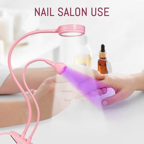 AORAEM LED Nail Lamp Double-Headed UV LED Light Quicky-Dry Duck Neck UV Lamp Dryer Curing Light with Portable Gooseneck and Clamp Flash Cure U V Light for Gel Nails Professional Home DIY Salon Pink