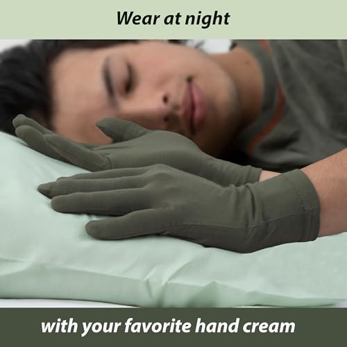 Bamboo Gloves for Eczema, Medium, Women and Men, Dry Hands, Overnight Moisturizing Gloves, 3 Pairs