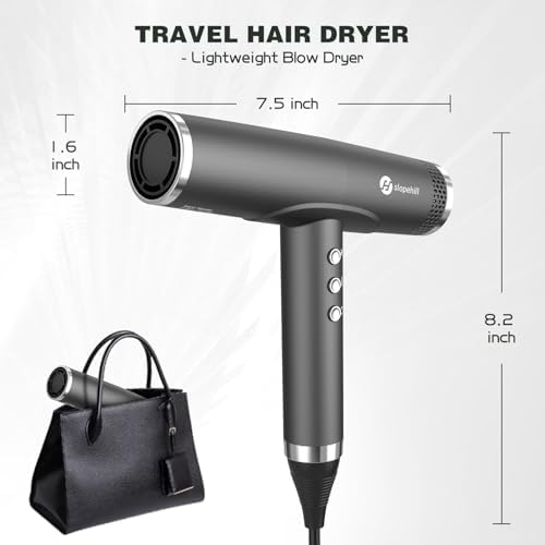 slopehill Professional Ionic Hair Dryer with Diffuser - Lightweight, Compact, Powerful & Fast Salon Blow Dryer with High Speed Brushless Motor for Travel, Women & Men (Ceramic, Black)