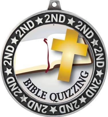Bible Quiz Second Place Medals, 2 3/4" Silver Holy Religious Bible Quizzing Trophy Medal Award 5 Pack Prime