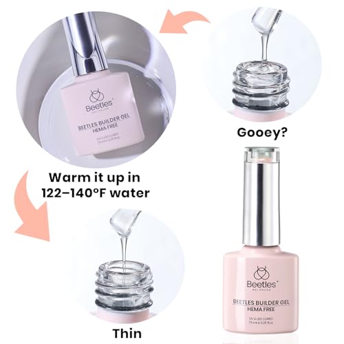 Beetles Builder Gel for Nails Hema-Free,2PCS 7 in 1 Clear & Nude Strengthener Gel for Building Nail Apex & Extension LED Lamp Cured Sensitive Nails Friendly for Beginners & DIY Salon Manicure