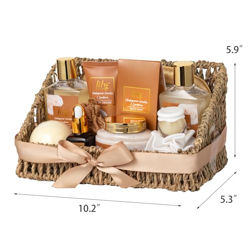 18Pcs Bath and Body Gift Basket Set for Women - Vanilla Spa Baskets Spa Kit with Necklace | Perfect Gifts for Christmas, Valentines Day, Mothers Day, Birthday Gifts, Self Skin Care Gifts for Her/Mom