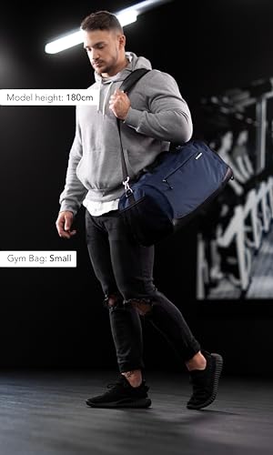 Fitgriff® Gym Bag V1 for Men & Women with Shoe & Wet Compartment - Duffle Bag for Travel, Sports, Fitness & Workout (Navy Blue, 19 x 10 x 10″ (Small))