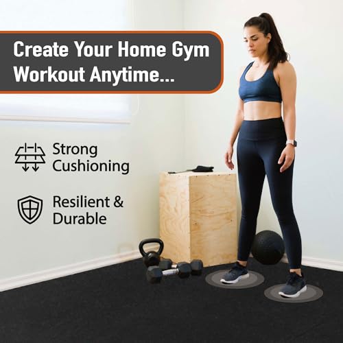 AIRHOP 0.56in Thick 24 Sq Ft Exercise Equipment Mats, 6 Tiles Upgraded Rubber Top with High Density EVA Foam, Large Interlocking Puzzle Gym Flooring for Home Gym, Heavy Weight Workout,Black