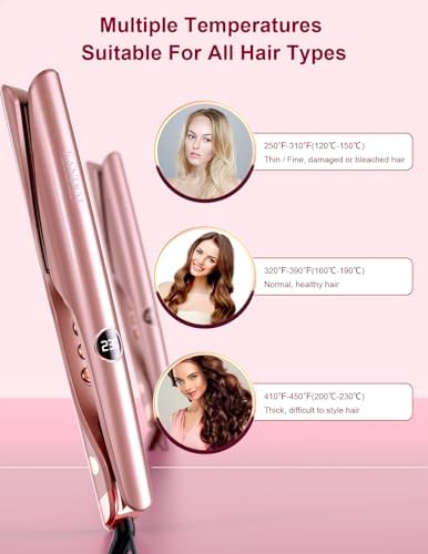 LANDOT 2-in-1 Flat Iron Curling Iron: Twist Ceramic Hair Straightener and Curler for Curl Wave Straighten - 30s Heat-Up 12 Temp Settings for All Hair Types - Less Frizz & More Shine