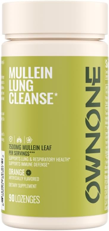 Mullein Leaf Extract for Lungs,30:1 High Concentration Extraction,7500mg Strength,with Quercetin|Thyme |Licorice|Evening Primrose, Lung & Bronchial Cleanse for Smokers,90 Lozenges,Orange Flavor