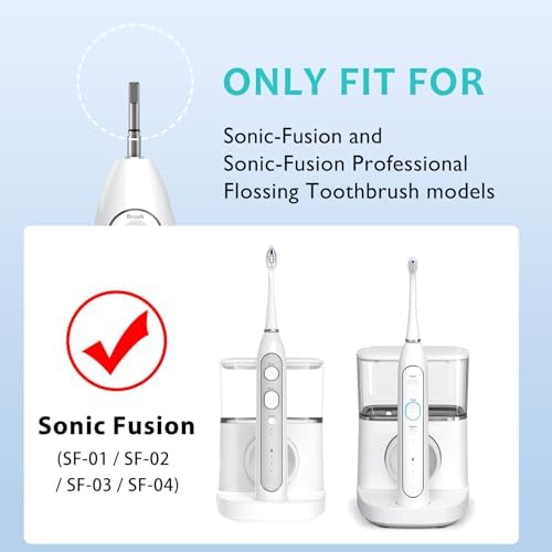 Replacement Brush Heads for Waterpik Sonic Fusion 2.0 - Flossing Toothbrush Head for Water pik with Color-Coded Rings & Hygienic Caps - 3 Pack White Soft Bristles