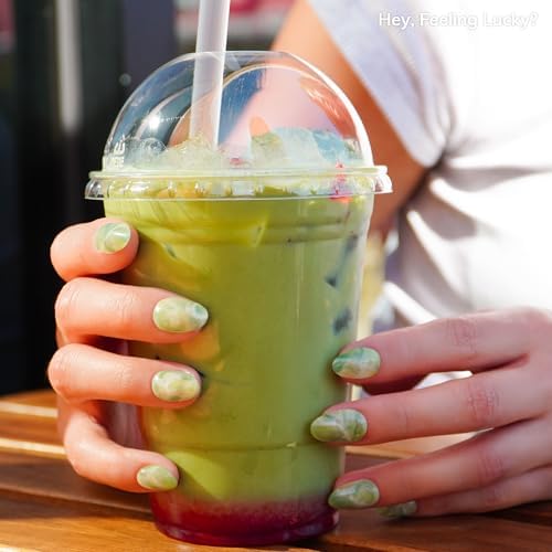 Semi Cured Gel Nail Strips | No LED Lamp Needed | Summer, Marble, Green | Easy Apply & Remove, Salon Quality | Includes 28 Strips, 1 Prep Pads, Nail File & Wooden Stick - Hey, Feeling Lucky?