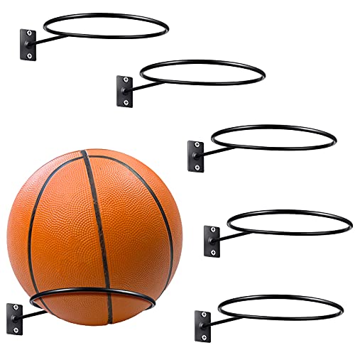 Threan 15 Pieces Mounted Ball Wall Storage Display Ball Storage Universal Ball Rack Metal Ball Holder Black Ball Rack Holder for Basketball Football Volleyball Soccer Storage Display