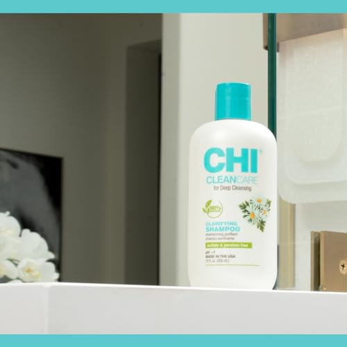 CHI CleanCare Clarifying Shampoo, Deeply Cleanses Hair & Scalp, Removes Build Up & Restores Moisture To Hair, Sulfate, Paraben, & Cruelty-Free, 12 Oz