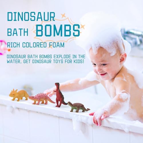 Bath Bombs for Kids with Surprise Toys Inside - 12 Pack Organic Dinosaur Bath Bombs Easter Eggs Gifts, Dinosaur Toys for Kids 3 4 5 6 7 8 9 Years, Dino Egg Bath Bomb for Girls and Boys