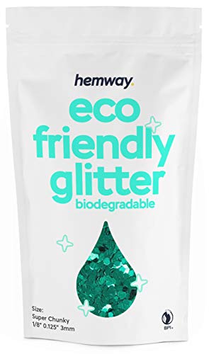 Hemway Biodegradable Glitter Eco Friendly - 100g/3.5oz Bio Cosmetic Safe Sparkle Vegan for Face Eyeshadow Body Hair Festival Makeup Craft - Super Chunky (1/8" 0.125" 3mm) - Turquoise Blue