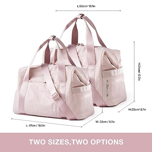 BAGSMART Gym Bag for Women, Carry on Weekender Overnight Bag, Travel Duffel Bags with Trolley Sleeve, Personal Item Travel Bag Tote Bag Workout Dance Bag, Pink-Large