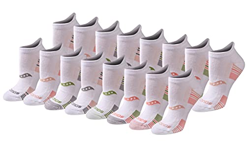 Saucony Women's RunDry Performance 8, Heel Tab Athletic Socks, S-L, White Rose Assorted (16 Pairs), Small