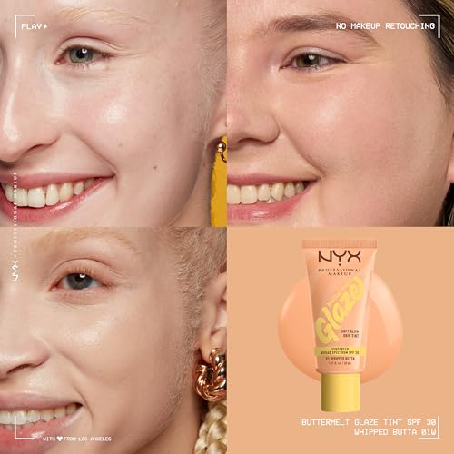 NYX PROFESSIONAL MAKEUP Buttermelt Glaze Soft Glow Skin Tint with SPF 30, Up To 12HR Wear, 01 Whipped Butta