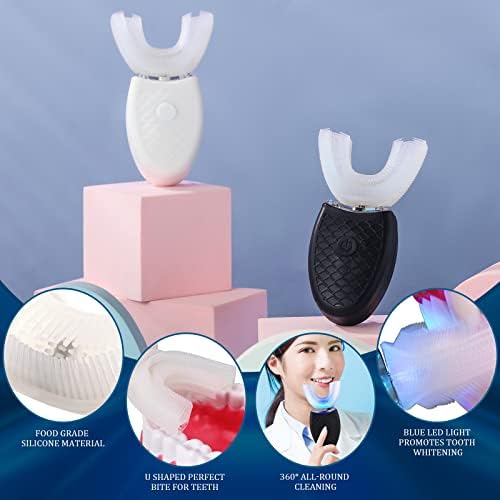 2 Pieces Ultrasonic Electric Toothbrush Adults U Shaped Automatic Toothbrushes for Teeth Whitening, 3 Brush Heads, Whole Mouth 360 Degree Cleaning Hands Rechargeable IPX7 Waterproof (No Base)