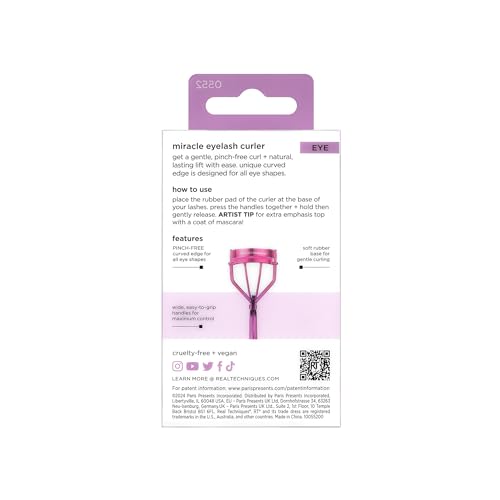 Real Techniques Miracle Eyelash Curler, Gentle Lash Tool for Lifted Lashes, Use with Mascara for Extra Volume, Travel-Size Lash Curler, Comfort Grip & Pinch-Free Design, Pink, Cruelty-Free, 1 Count