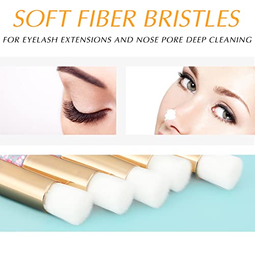 80 Pcs Lash Shampoo Brushes with Container Pink Eyelash Cleaning Bulk Glitter Eyelash Extension Cleansing Crystal Facial Cosmetic Lash Shampoo Brushes Blackhead Removing