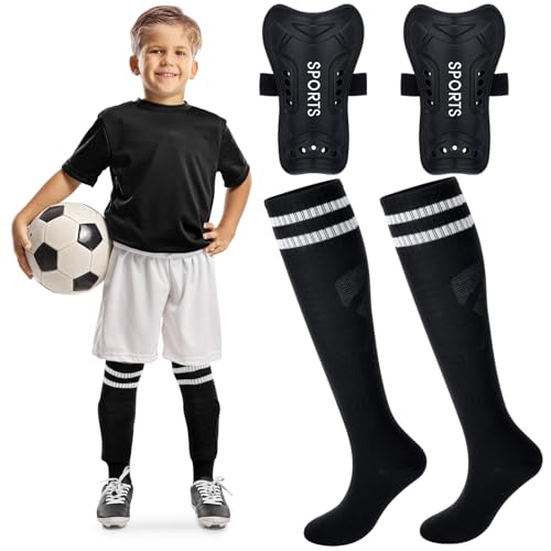 Syhood Soccer Shin Guards and Socks for Toddler Kids Youth, Lightweight Soccer Shin Pads Protective Soccer Gear for 3-5, 5-10, 10-15 Years Old Children Teen Boys Girls Soccer Game (Black,S Size)