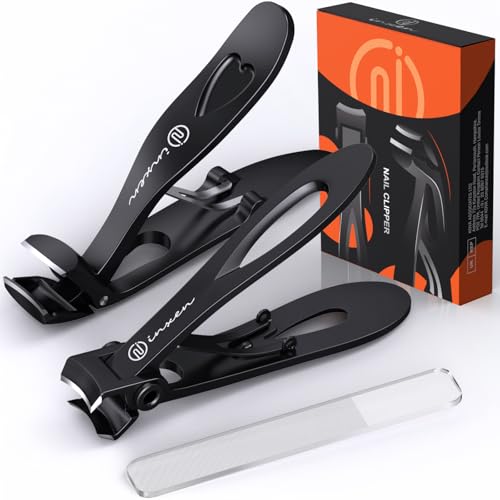 Toenail Clippers for Thick Nails for Seniors| INXEN 3-Pack Ergonomic Heavy Duty Angled Head Nail Clippers with Catcher | Premium Steel Wide Opening Fingernail Clippers Nail Cutter for Men & Women