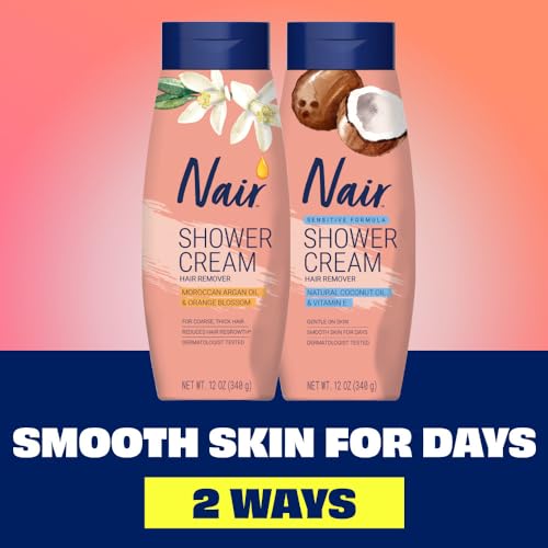 Nair Shower Cream Hair Remover with Moroccan Argan Oil and Orange Blossom, Body Hair Removal Cream for Women, 12 oz