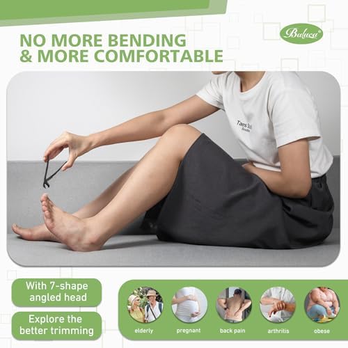 BALUCA Curved Cutting Jaw Toenail Clippers for Seniors for Thick Toenails, Ergonomic Large Toe Nail Clippers for Men, Long Handle Fingernail Clipper Cutter with Catcher - Black