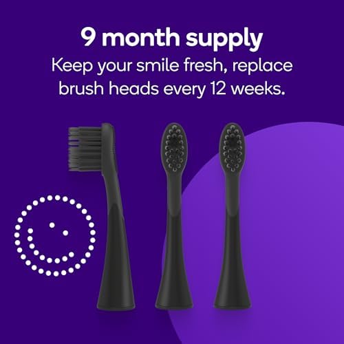 BURST Genuine Replacement Heads for Original Sonic Electric Toothbrush (Black/3 Pack) | Ultra Soft Bristles for a Deep Clean | Stain & Plaque Removal