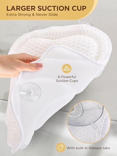 Bath Pillow Luxury Bathtub Pillow, Bath Pillows for Tub Neck and Back Support, Bath Tub Pillow Headrest with Soft 4D Air Mesh Fabric & Non-Slip Suction Cups, Fits All Bathtub Relaxing Bath Accessories